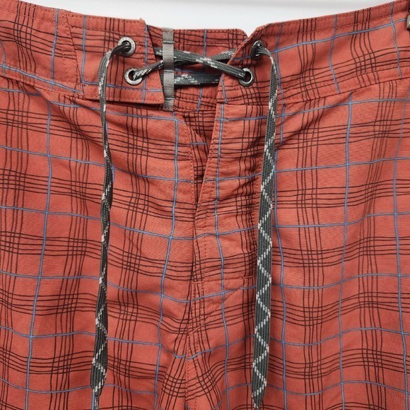 Mens Patagonia Orange Rust Plaid‎ Striped Swim Shorts Size 32 - Picture 4 of 6